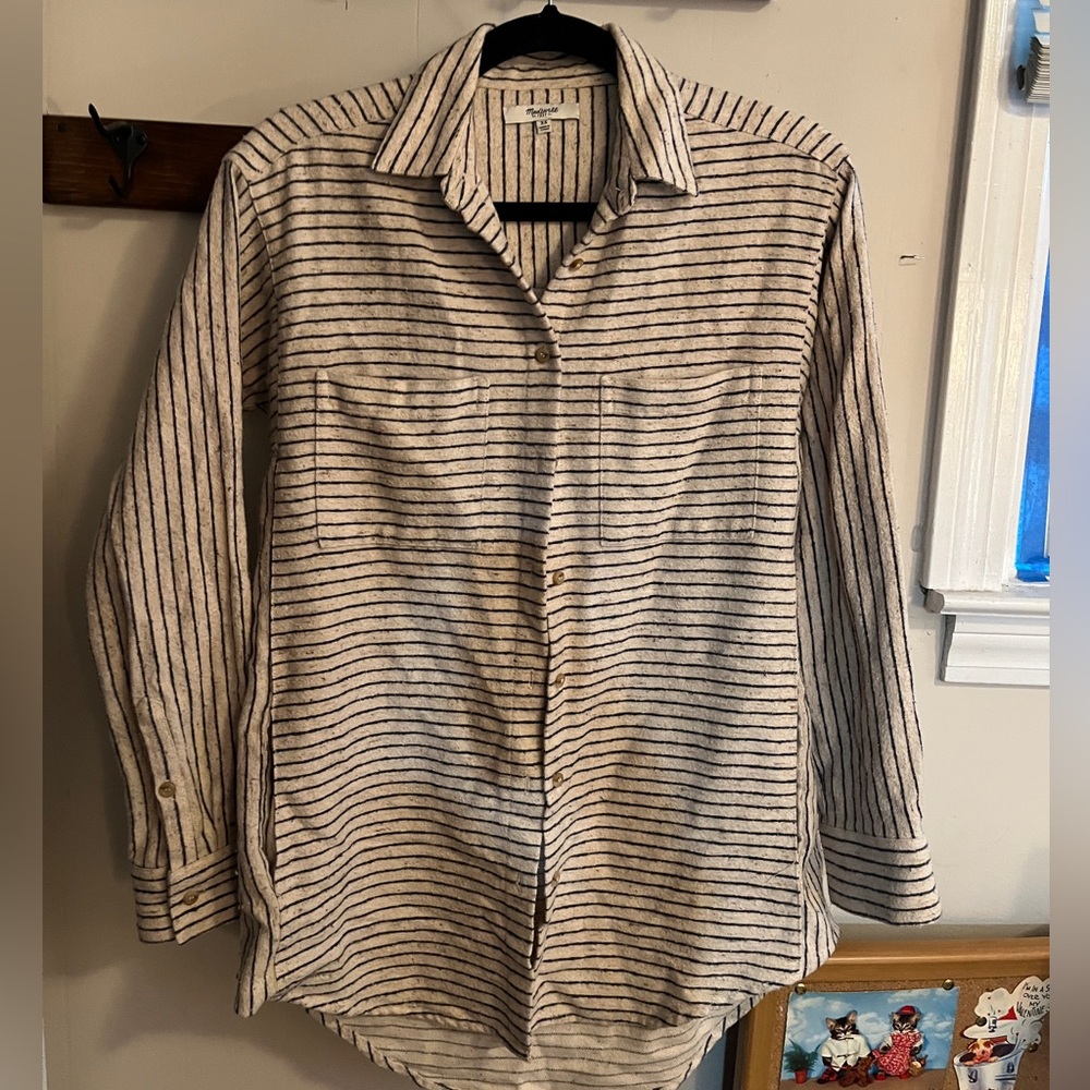 Madewell beige stripe button up